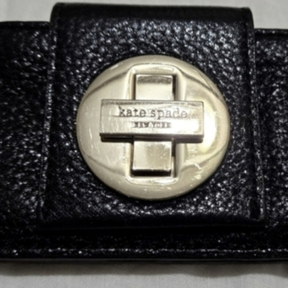 Kate Spade Leather Abby Twist 6pkt mini Wallet slim CAVIAR Polka Dot Lined. New!